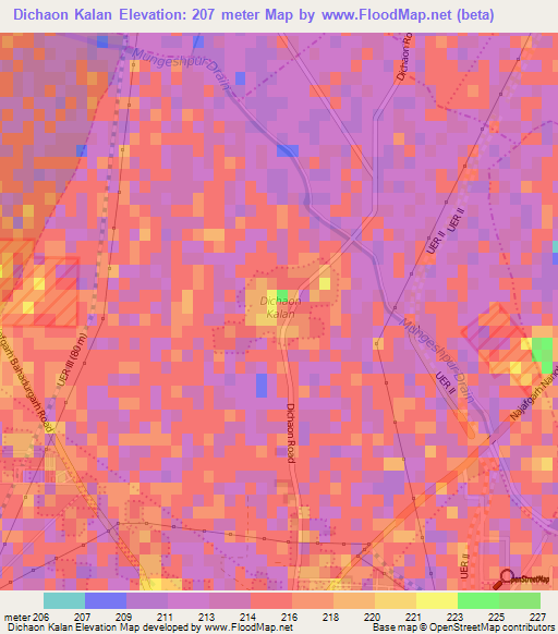 Dichaon Kalan,India Elevation Map