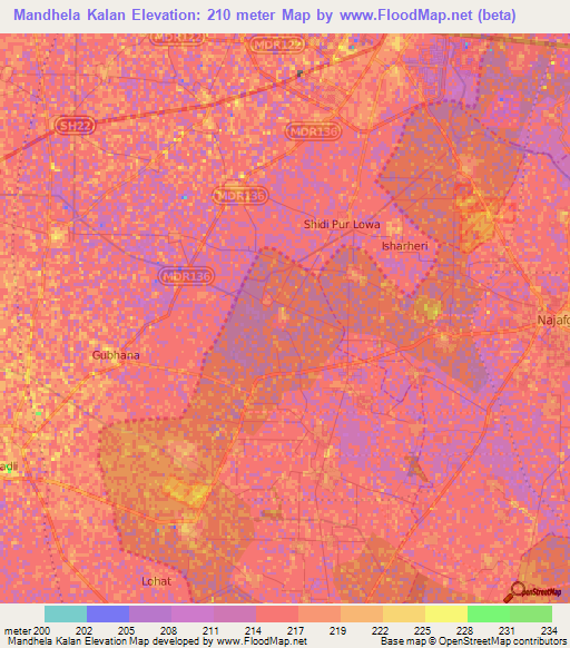 Mandhela Kalan,India Elevation Map