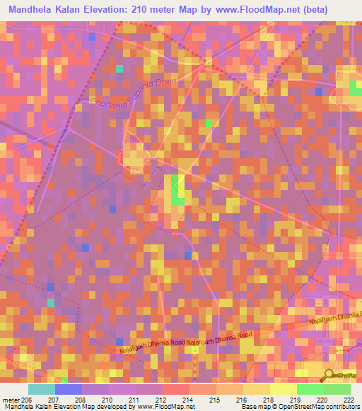 Mandhela Kalan,India Elevation Map