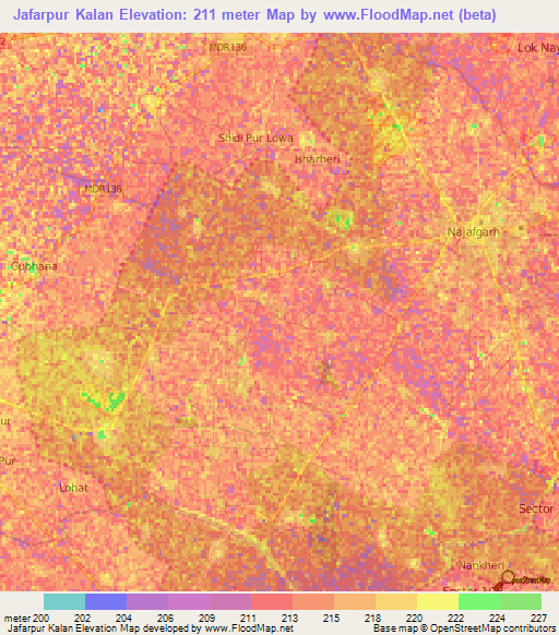 Jafarpur Kalan,India Elevation Map