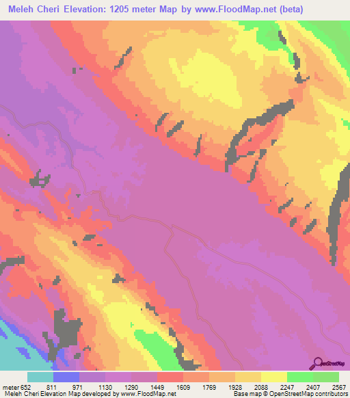 Meleh Cheri,Iran Elevation Map