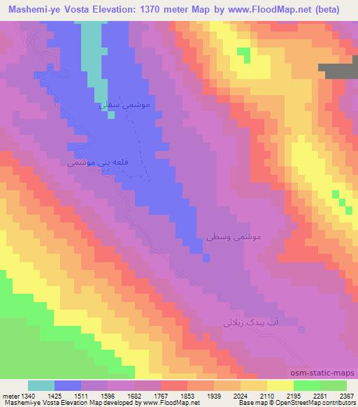 Mashemi-ye Vosta,Iran Elevation Map