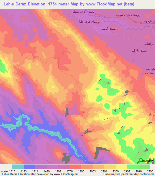 Leh-e Deraz,Iran Elevation Map