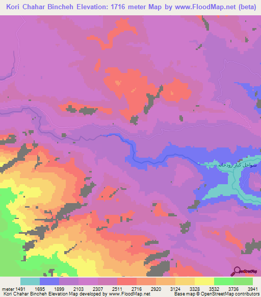 Kori Chahar Bincheh,Iran Elevation Map