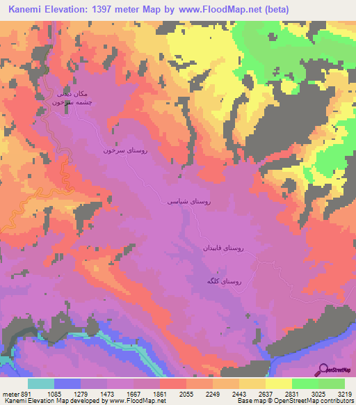 Kanemi,Iran Elevation Map