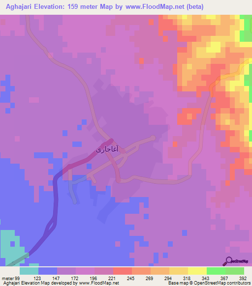 Aghajari,Iran Elevation Map