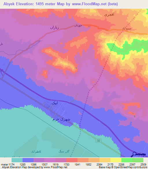 Abyek,Iran Elevation Map