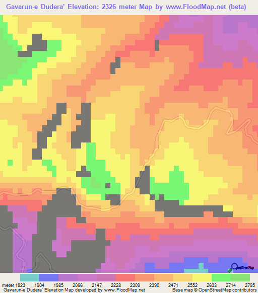 Gavarun-e Dudera',Iran Elevation Map