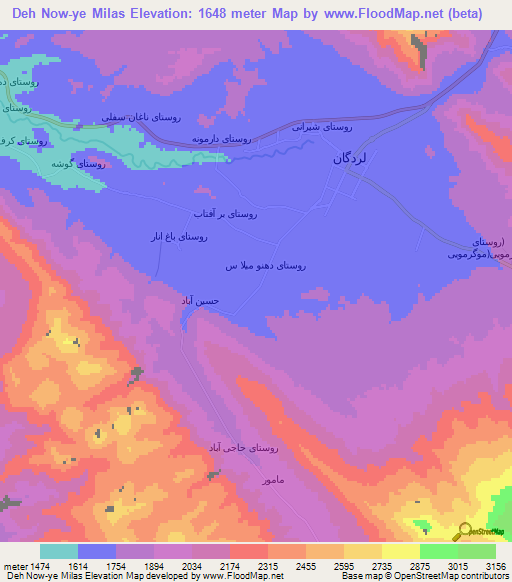 Deh Now-ye Milas,Iran Elevation Map