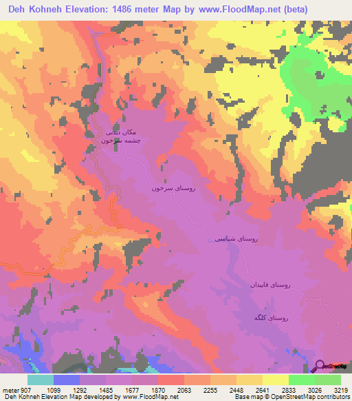 Deh Kohneh,Iran Elevation Map