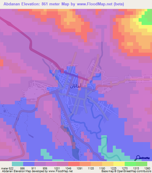 Abdanan,Iran Elevation Map