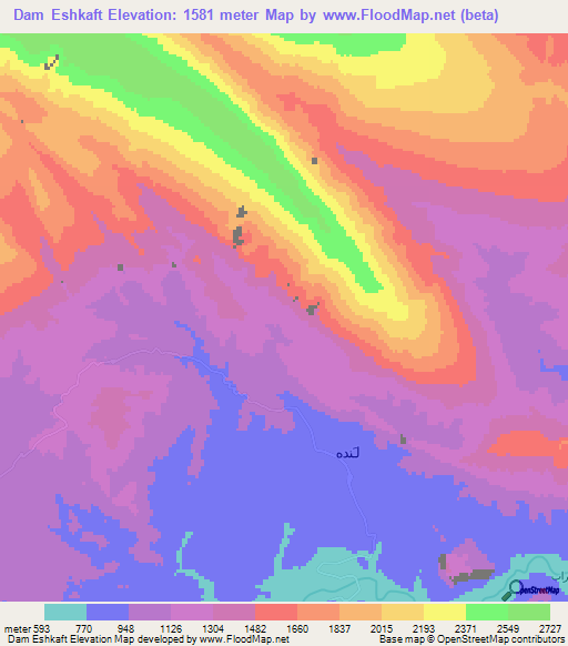 Dam Eshkaft,Iran Elevation Map