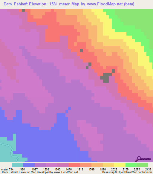 Dam Eshkaft,Iran Elevation Map
