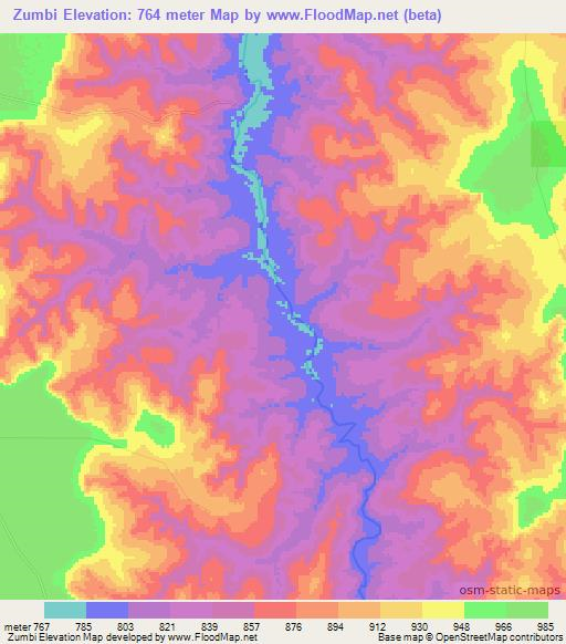 Zumbi,Angola Elevation Map
