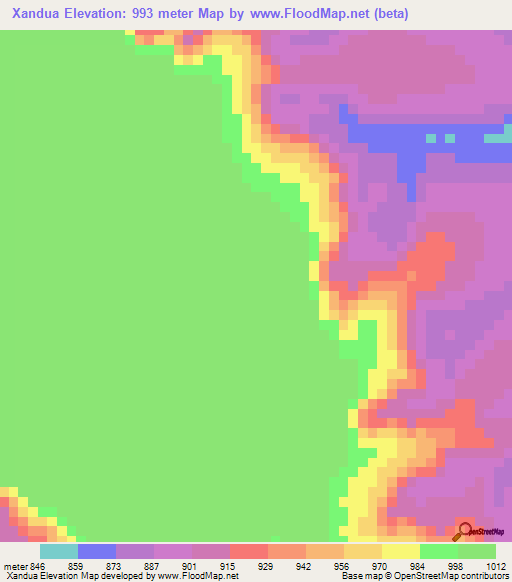 Xandua,Angola Elevation Map