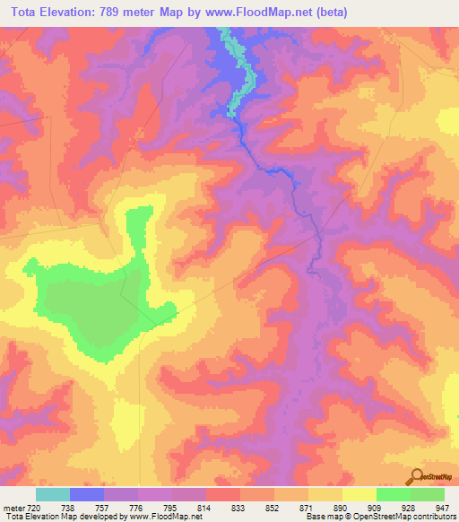 Tota,Angola Elevation Map