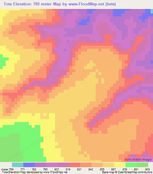 Tota,Angola Elevation Map