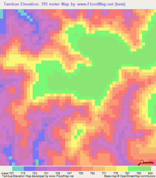 Tambue,Angola Elevation Map