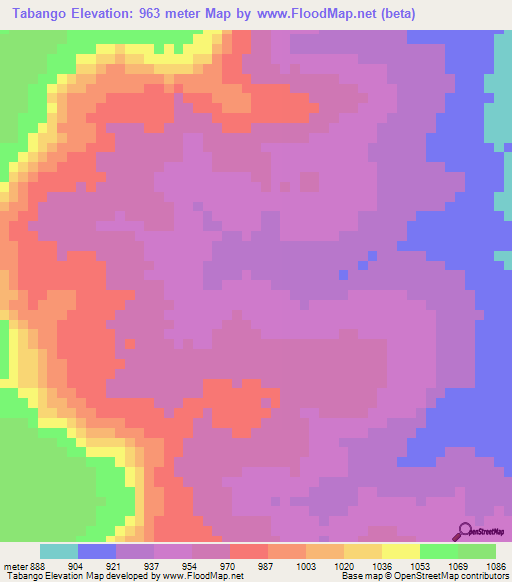 Tabango,Angola Elevation Map