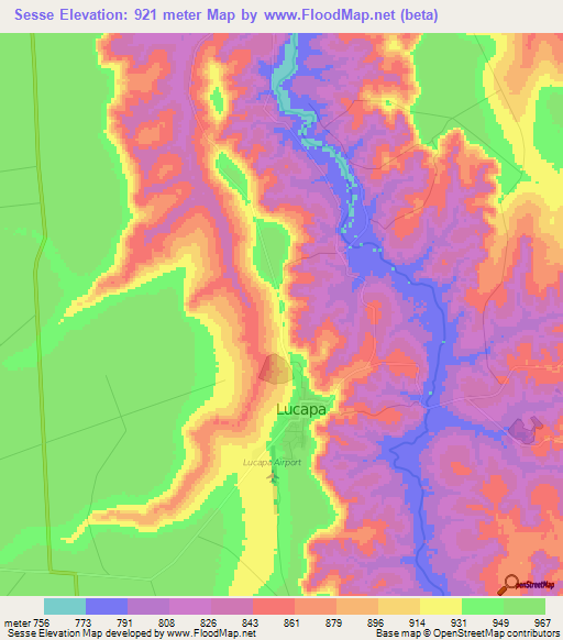 Sesse,Angola Elevation Map
