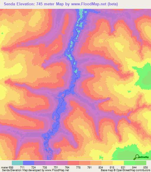 Senda,Angola Elevation Map