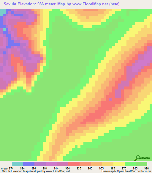 Savula,Angola Elevation Map