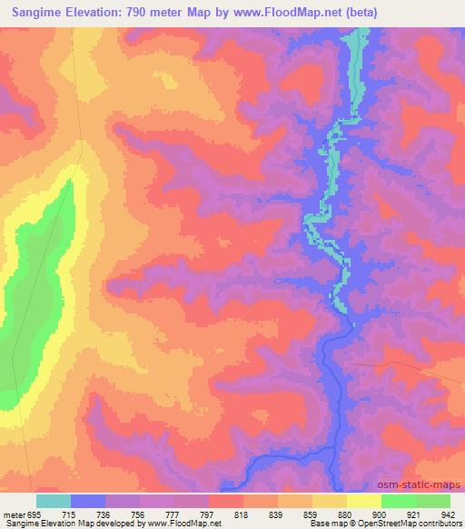 Sangime,Angola Elevation Map