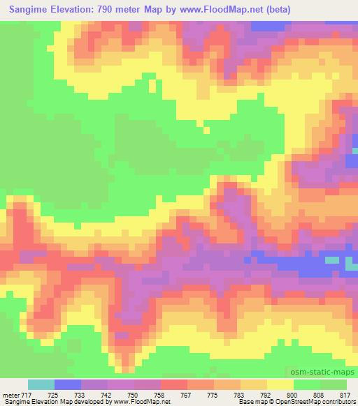 Sangime,Angola Elevation Map