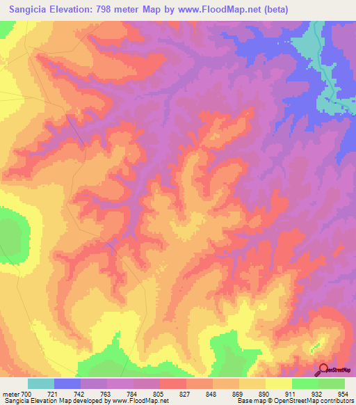 Sangicia,Angola Elevation Map