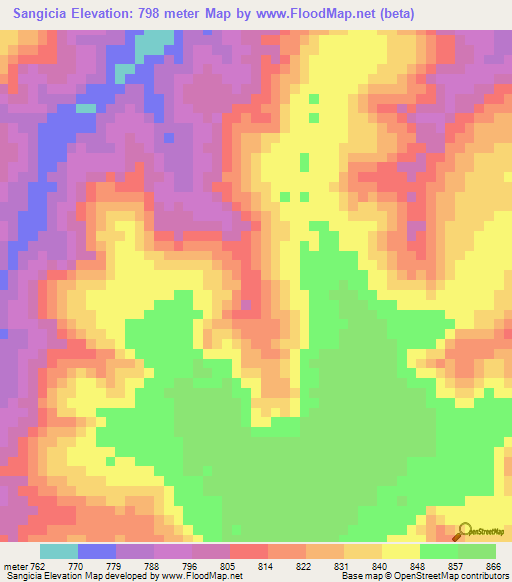 Sangicia,Angola Elevation Map