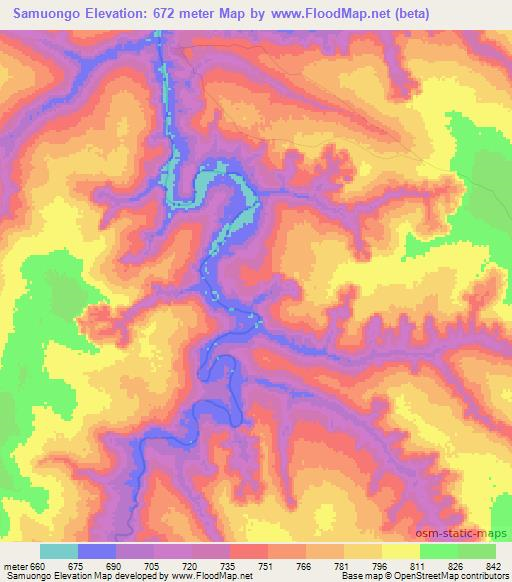 Samuongo,Angola Elevation Map