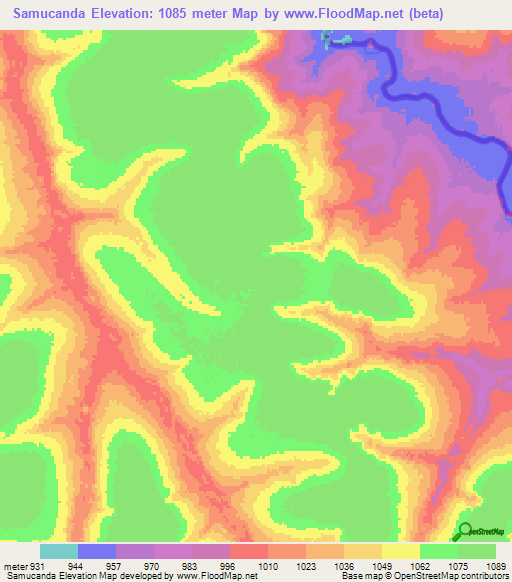 Samucanda,Angola Elevation Map