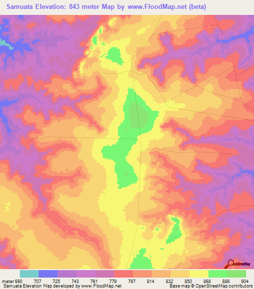 Samuata,Angola Elevation Map