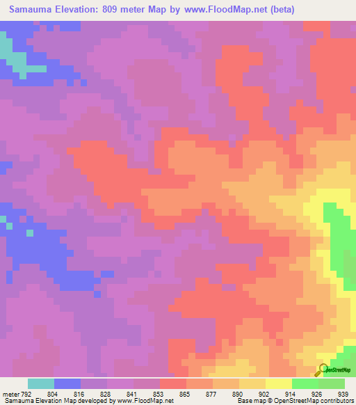 Samauma,Angola Elevation Map