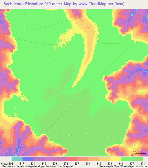 Sachilemoi,Angola Elevation Map