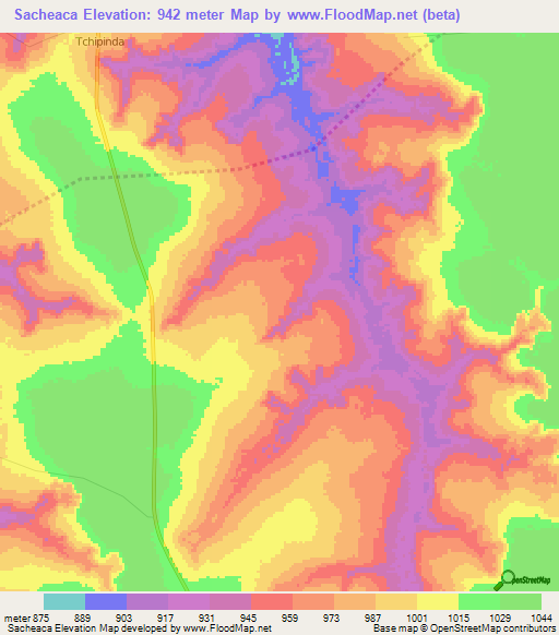 Sacheaca,Angola Elevation Map