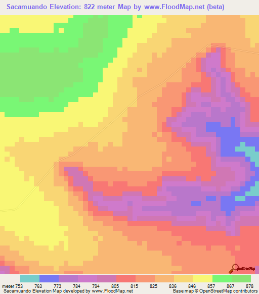 Sacamuando,Angola Elevation Map