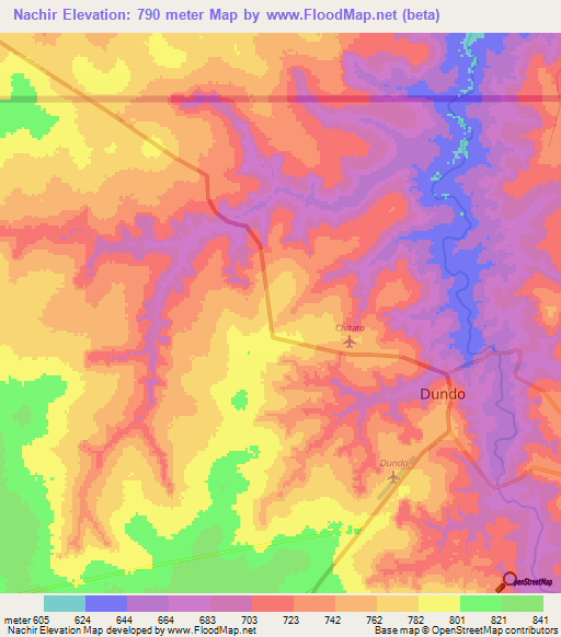 Nachir,Angola Elevation Map