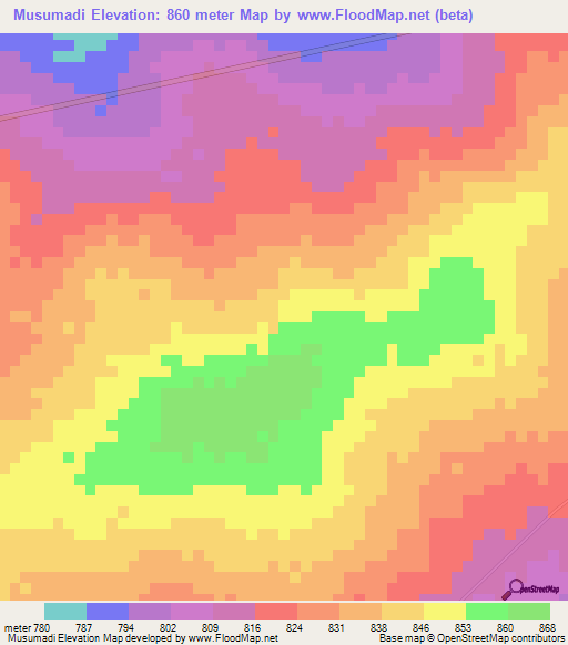 Musumadi,Angola Elevation Map