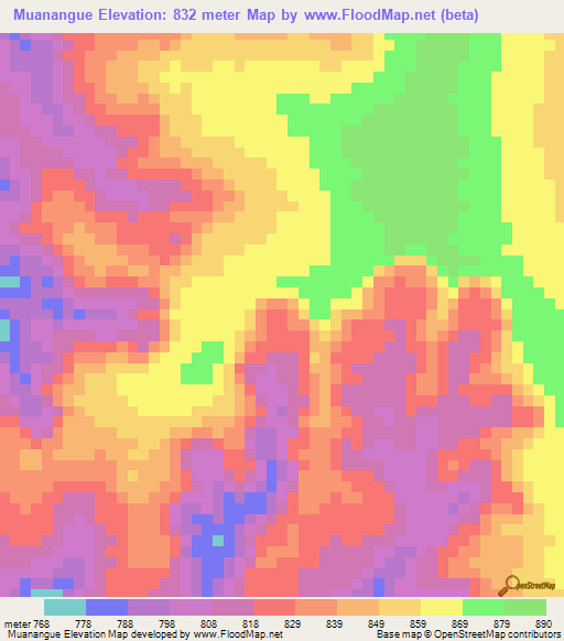 Muanangue,Angola Elevation Map