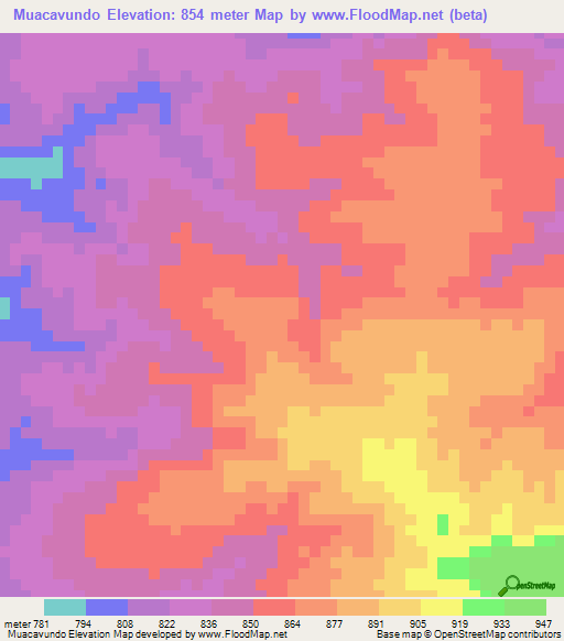 Muacavundo,Angola Elevation Map