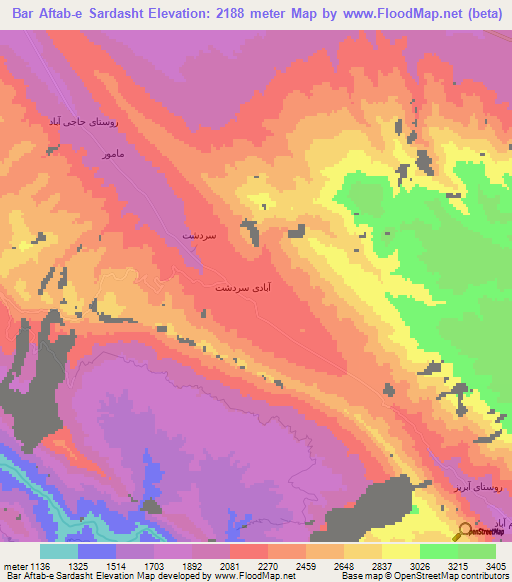Bar Aftab-e Sardasht,Iran Elevation Map
