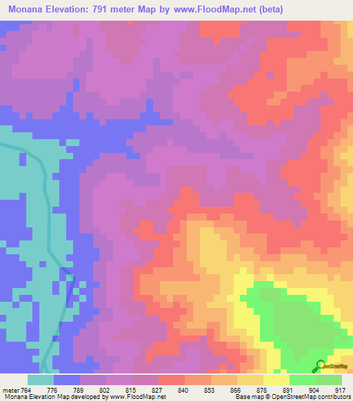 Monana,Angola Elevation Map