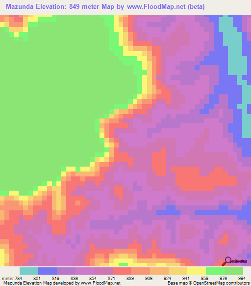 Mazunda,Angola Elevation Map