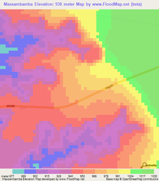 Massambamba,Angola Elevation Map