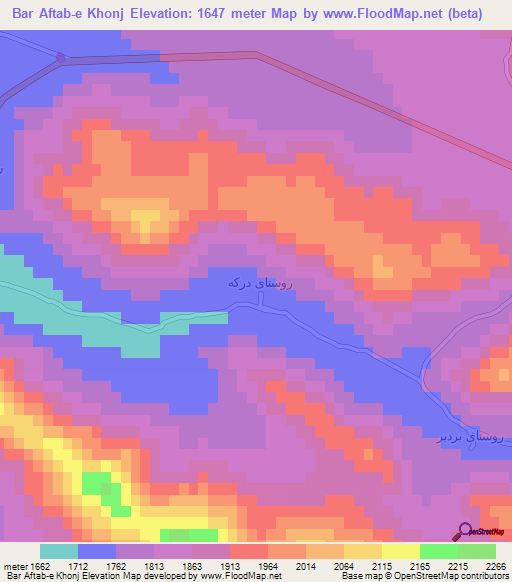 Bar Aftab-e Khonj,Iran Elevation Map