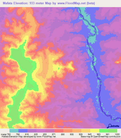 Mafata,Angola Elevation Map