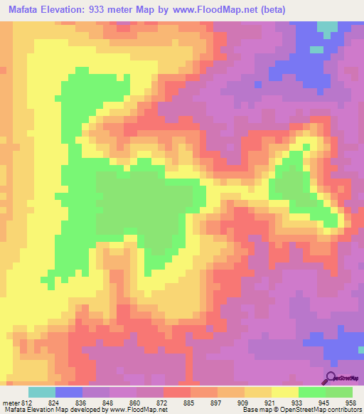 Mafata,Angola Elevation Map
