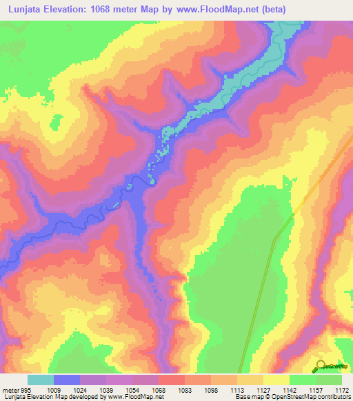 Lunjata,Angola Elevation Map