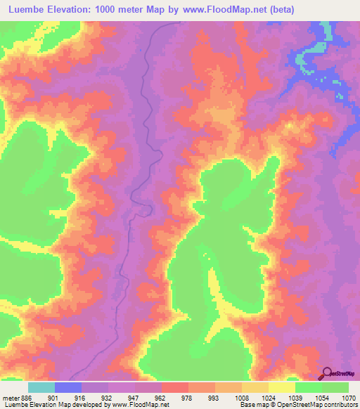 Luembe,Angola Elevation Map